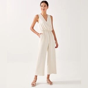 Lightweight Ivory Sleeveless Wide Leg Jumpsuit